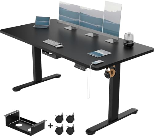 Devoko Elektrisch Höhenverstellbarer Schreibtisch 160x80 cm, 3 Memory-Handsteuerung mit USB, Schreibtisch Höhenverstellbar mit Anti-Kollision-System,Sitz-Stehpult für Büro,Schwarz