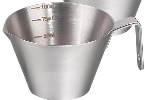 Granvoo 2pcs Taza Medidora de Espresso de Acero Inoxidable, 100ml Tazas Medidoras con Asa, Taza de Medir, Jarra Medidora, Medidor de Líquidos para Salsa de Tomate, Salsa de Filete, Postres, Bebidas