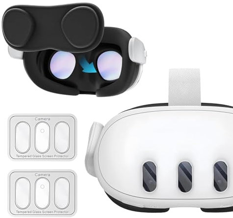 6 Stück Kameraschutz für Meta Quest 3 Schutzhülle mit 1 Stück Ersatz Gehärtetem Glas Schutzfolie Kamera Lens Protect Cover Anti-Dust Camera Protection Staubschutzhülle Abwaschbare VR Zubehör