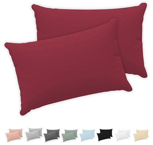 Twinzen® Kissenbezug 40x60 (2er-Set) - 100% Jersey Baumwolle 150 GSM Kissenbezüge - Burgunderrot - Für Kissenbezüge 40x60 cm - Kissenhülle - Kissenbezug mit Reißverschluss - Oeko-Tex Zertifiziert