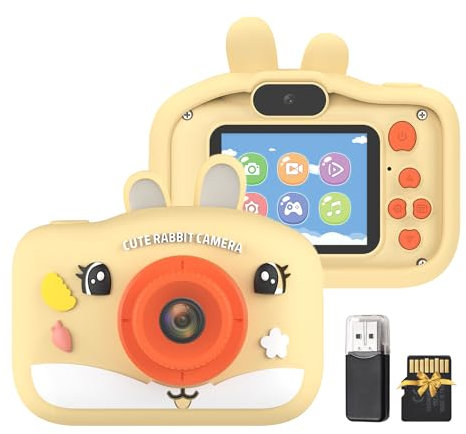 Andoer 1080P Kids Digital Camera Digital Video Camera for Kids Dual Lens 2.0 Inch IPS Screen 8X Zoom Selfie Timer OTG Music Game Play with 32GB TF Card USB Card Reader Neck Strap Birthday Christmas