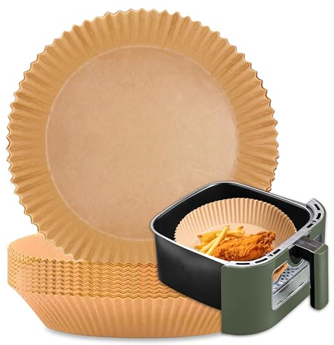 Caffetti 50 Fogli di Carta da Forno Monouso - per Friggitrice ad Aria, 100% Biodegradabili, Marroni, Rotondi, Antiaderente, per Air Fryer, Alimenti, Teglia - diametro 20 cm