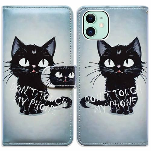 Bcov Case For iPhone 11,Cute Black Cat Style Leather Flip Phone Case Wallet Cover with Card Slot Holder Kickstand for iPhone 11