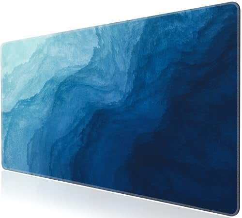 Blue Desk Mat Gaming Mouse Pad XXL Large Mouse Pad Non-Slip Rubber Base Keyboard Pad Waterproof Desktop Mat for Laptop Computer Work Game Home Office-Blue Wave