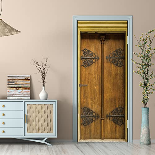 Sticker Porte Poster Vintage grain de bois Papier Peint Effet trompe-l'œil Pour Salon Chambre Décoration De La Maison Stickers Muraux Imperméable Stickers Amovibles, Autocollant Porte(83 x 204cm)