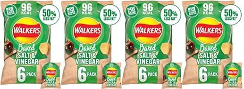 Baked Salt & Vinegar Snacks Crisps(6 x 22g) 4 x 132g,New Paper Outer Bag! This paper outer bag is part of our journey to reduce virgin plastic in our Baked range packaging and can be recycled at home.