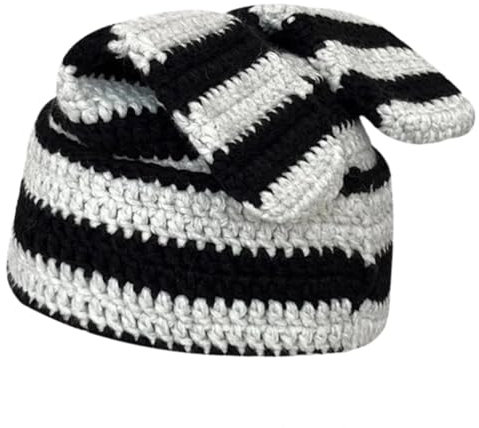 Sopodbacker Strickmützen Hüte Mützen Caps Beanie Handgemachte Häkel Streifen Outdoor Frauen Beanie Hut Blacklightgraystr