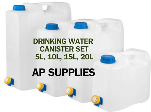 AP Supplies Plastic Water Carrier Container with Tap, Portable Jerry Can - Ideal for camping, caravan, travel,picnics, outdoor,party easy access for drinking water (SET OF 4)
