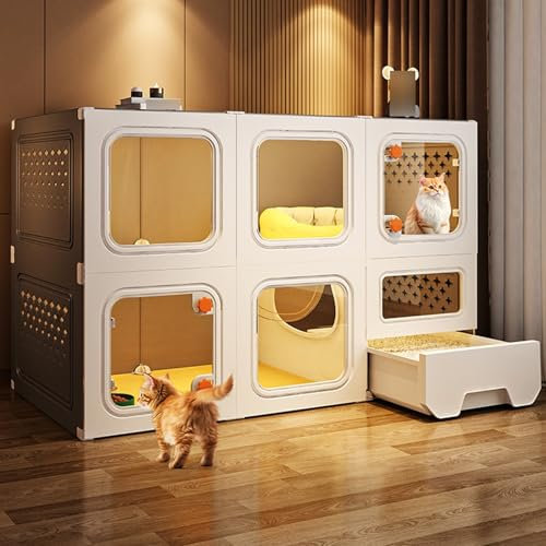 YLLSMGS Parque para Gatos de 2 Niveles, Jaula Gatos con Ventanas Transparentes y Cerraduras de Perilla, Jaula Perro para Gatos, Casa Gruesa para Gatos Desmontable para Gatos de Interior, Chinchillas(G