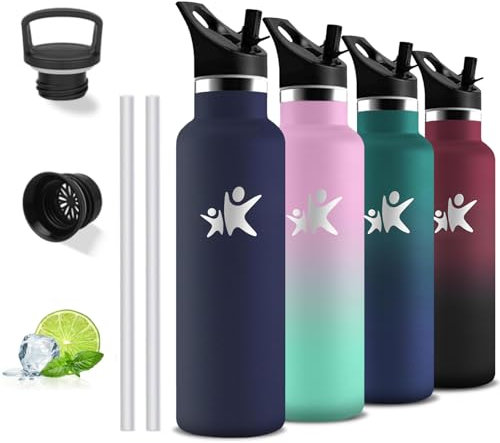 Gourde- 750 ml- Gourde Isotherme, Bouteille Isotherme, Sans BPA, Gourde Paille, Double Isolation, Gourde Metal, Avec Poignée, Gourde Sport, Bouteille d'eau pour Randonnée, Aptitude, Voyage, Camping