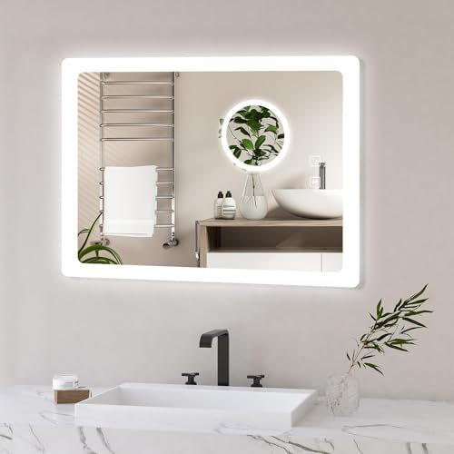 Bluetooth LED Bathroom Mirror 70x50cm - Anti-Fog Smart Mirror with 3X Magnification & 6500K Lighting | IP44 Waterproof | HD Glass | Modern Vanity Mirror for Makeup & Shaving
