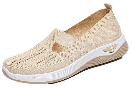 XCMXBM Orthopädische Damenschuhe, leichte H-Typ-Mesh-Schuhe, Slip-On-Wanderschuhe, Sommer-Outdoor-Sportschuhe (Beige, Erwachsene, Damen, 41, Numerisch, EU Schuhgrößensystem, M)
