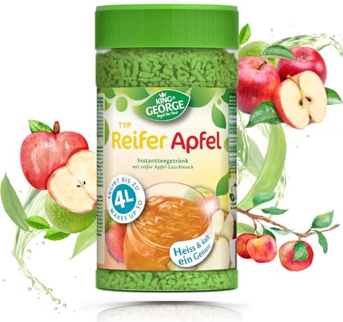 KING GEORGE reifer Apfel Instant Teegetränk 12 x 400g Instantteegetränk mit Apfelgeschmack, Heiß & Kalt ein Genuss, Krümeltee Vorratspackung - Getränk für Sommer, Geburtstag, Party