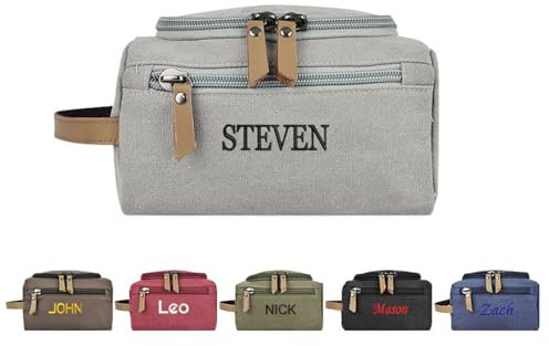 joyinaff Grande trousse de toilette en toile brodée personnalisée pour homme – Organiseur de voyage à suspendre avec plusieurs poches, Marron, bleu marine, bordeaux, gris clair, bleu foncé, Moderne et