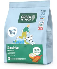Green Petfood InsectDog Sensitive mit Insekten & Reis (5 x 900 g) | Adult | Premium Trockenfutter für ausgewachsene Sensible Hunde | Insekten als einziges tierisches Protein | weizenfrei | 5er Pack
