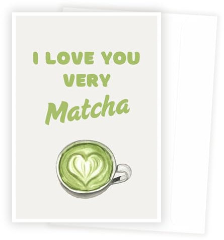Stella & Soul Postkarte mit Umschlag I love you very Matcha zum Geburtstag für Sie, beste Freundin, Schwester, kreativ, lustig, trendy & aesthetic