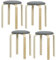 HOMCOM Juego de 4 Taburetes Apilables Redondos Taburetes Bajo de Cocina de Madera con Asiento Acolchado para Comedor Dormitorio Oficina Salón Gris y Natural