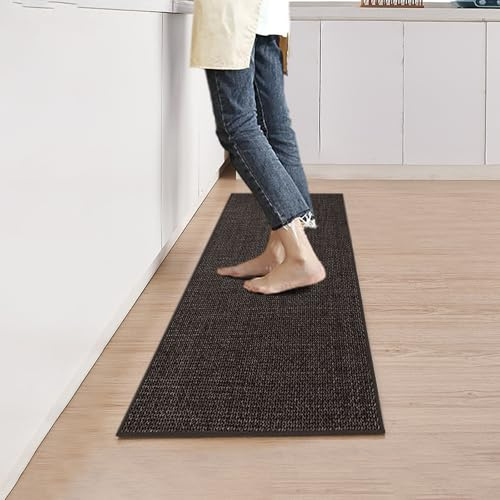 YuLiMirich Küchenteppich Waschbar rutschfest, 43.5x180cm Küchenläufer Waschbar Saugfähig, Teppich Läufer Teppichläufer Flur, Fußmatte Küchenmatten, für Waschküche, Outdoor, Wohnraum, Dunkelbraun