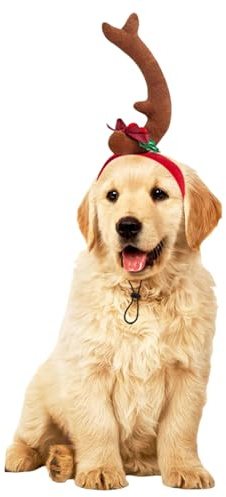 Weihnachten Hunde Stirnband, Haustier Hund Katze Rentier Geweih Haarreif Elch Kopfbedeckung Verstellbare Weihnachtskostüm Haarschmuck (Braun, L)