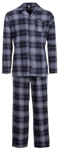 Henry Terre Herren Pyjama Kent mit Karo Muster Langarm Schlafanzug Baumwolle durchgeknöpft M-2XL Holzfäller-Look Tartan