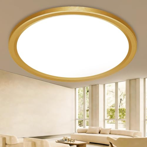 slochi Deckenlampe LED 39CM 36W 4200LM, 3 Farben Deckenleuchte 3000K/4000K/6500K, Rund Flach Gold Badezimmer Lampe Decke Wasserfest für Bad Küche Wohnzimmer Schlafzimmer