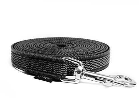 Mystique® Gummierte Schleppleine 20mm mit Handschlaufe Standard Karabiner schwarz 7,5m