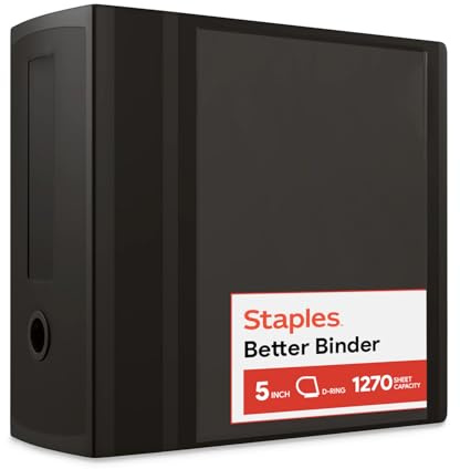 Staples Better Binder Heavy-Duty View, Black, 1000-Sheet Capacity, 5 (Ring Diameter) | High-capacity 3-ring binder holds up to 1,050 sheets for bulk storage.