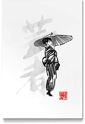 artboxONE Galerie-Print 60x40 cm Geisha Umbrella hochwertiges Acrylglas auf Alu-Dibond Bild - Wandbild von péchane