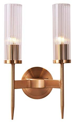 HJXDtech applique murale moderne en verre nordique minimaliste bougeoir cristal laiton support lampe pour chevet salon allée (2 lumières)