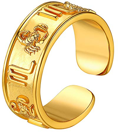 Suplight Sternzeichen Skorpion Offener Ring 18k vergoldet Damen 7,2mm verstellbar Band Ring Finger Ring goldfarben Sternbild Modeschmuck Accessoire für Party