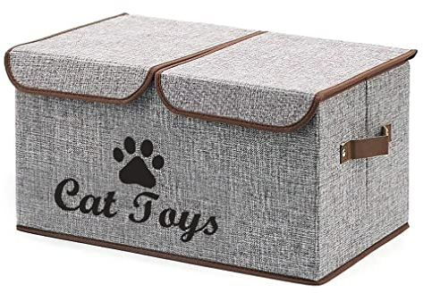 Morezi Cat Toy Storage Box with Lid Basket Organizer - Perfect Collapsible Bin for Living room, Playroom, Closet, Home Organization - LightGray - Cat