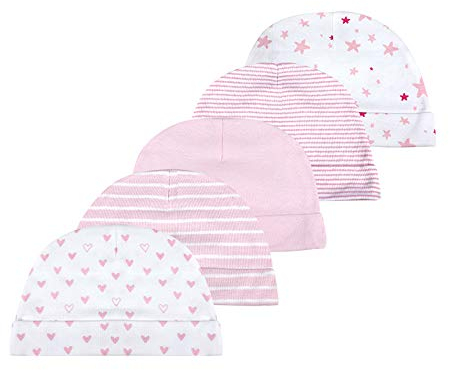 Kiddiezoom Mütze für Babys, Jungen, Mädchen, weiche Baumwolle 5er-Pack Pinke Hüte, M