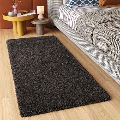 TAPISO Essence Teppich Läufer Flur Brücke Shaggy Hochflor Langflor Schwarz Einfarbig Weich Modern Design Korridor Schlafzimmer ÖKOTEX 70 x 200 cm