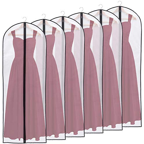 Niviy Dress Bags 60 x 160 cm, Long Garment Covers with Zip & Clear Window | 6 Pack Dress Protectors, Dustproof Moth Proof Clothes Covers, Breathable Storage Bags for Wedding Dresses, Coats & Wardrobe