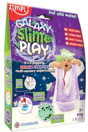 Galaxy Slime Play with 10 x Glow in the Dark Stars & 2 x Free Crackle Baff from Zimpli Kids, Magically turns water into gooey, glittery slime, Children's Science Experiment Kit, Make your own Slime