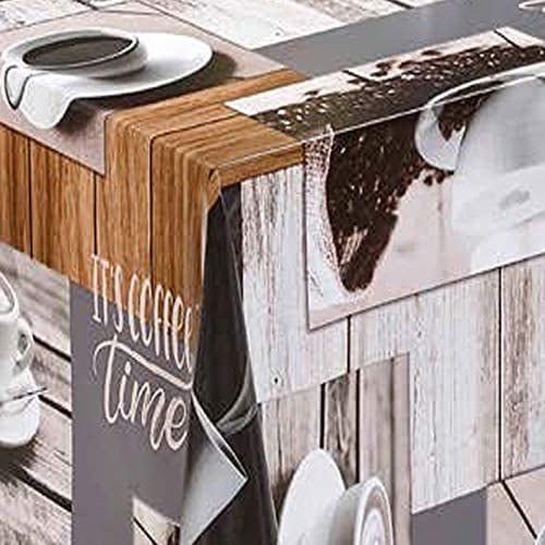 PVC Tischdecke Coffee Wachstuch · Breite & Länge wählbar · abwaschbare Tischdecke · Kaffee Holztisch schwarz Weiss grau Tasse, Größe:130 x 180 cm