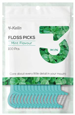 Y-Kelin Dental Floss-100 palillos de dientes con hilo dental para limpieza de dientes (menta, 100 unidades)
