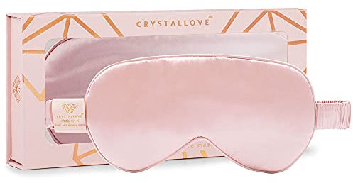 CRYSTALLOVE Bandeau en soie - Rose - Lunettes de sommeil pour femmes et hommes - Masque de sommeil réglable - confortable & doux - Sommeil de nuit - Masque pour les yeux - Voyages