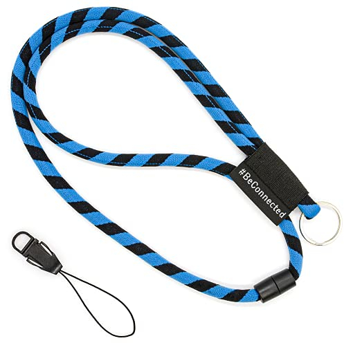stylected Schlüsselband lang (blau schwarz - 45cm) - Schlüsselanhänger mit Schlüsselring, abnehmbarer Schlaufe und Sicherheitsverschluss - Lanyard für Männer, Frauen, Mädchen, Jungs und Kinder (Blau)