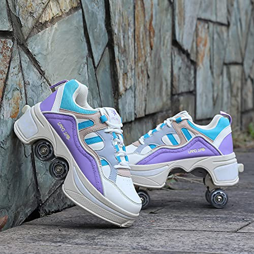 GKZJ Roller Skates,Sneakers,Verstellbare Quad-Rollschuh Stiefel Skateboardschuhe,2 in 1 Mehrzweckschuhe Schuhe mit Rollen Skateboardschuhe,33