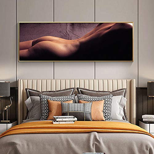Jianghu Art Nackte und sexy nackte Frau Skandinavische Wandkunst Ölgemälde auf Leinwand Poster und Drucke Bild Bild für Wohnzimmer 70x210cm (28x83in) Mit Rahmen