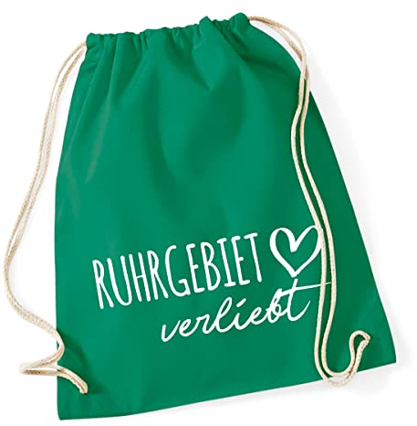 HUURAA Turnbeutel Ruhrgebiet verliebt Rucksack Baumwolle 12 Liter Kelly Green mit Namen deiner lieblings Region Geschenk Idee für Freunde und Familie