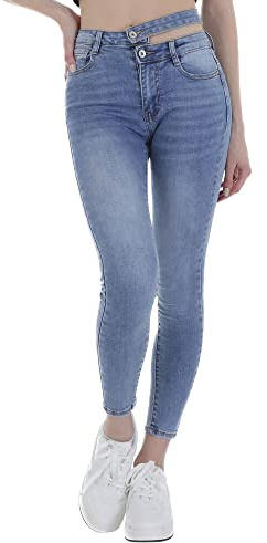 Ital Design Damen Stretch Used-Look KNÖPFE Reissverschluss Jeans Laulia Gr. S/36 Blau