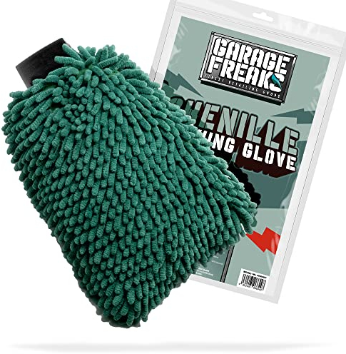 Guanto da bagno per auto, in ciniglia, con microfibra estremamente morbida, per una cura delicata della vernice, colore: verde chiaro, garage Freaks