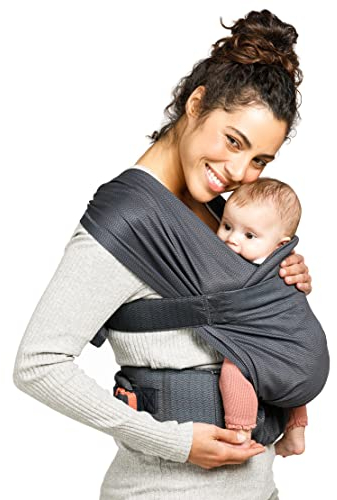 Infantino - Hybrid-Tragetuch Babytrage Hug & Cuddle - Hybrid tragetuch baby neugeboren - Gepolsterte Privatsphäreabdeckung - Integrierte Aufbewahrungstasche - Für Babys von 3,2 bis 11,8kg - Dunkelgrau