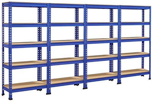 Yaheetech 5-Tier Adjustable Metal Garage Shelves 150x280x30cm Blue | Sturdy metal rack with adjustable shelves, heavy-duty units holds tools supplies for garage shed workshop office