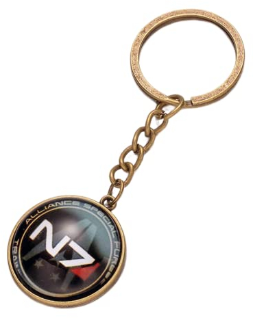 ZEIA3 Schlüsselanhänger, Mass Effect Inspired N7, Vintage, Glas, rund, Silber, Schmuck, Weiß, L, silber, 25