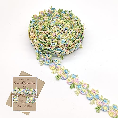 XCSJ 5 Yard Florale Spitzenborte Blumen Spitzenband Rosenstickerei Spitzenborte Stickerei Dekoband Zierband Borten Bänder Blumenband Borten Und Bänder Zum Nähen,Für Verzierungen,Kleidung (Mehrfarbig)