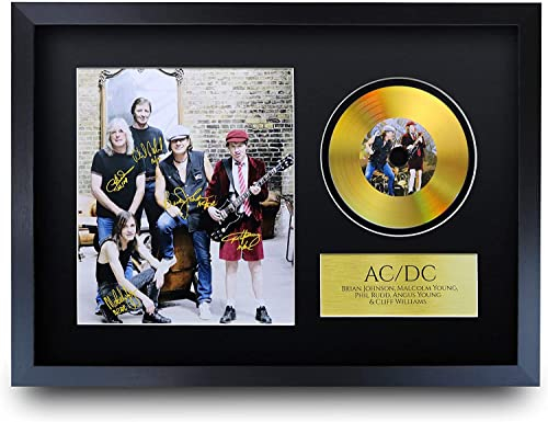 HWC Trading A3 FR ACDC Rock Music Malcolm Angus Young Brian Johnson signiertes Autogrammbild mit goldener Scheibe, Bild für Musik-Memorabilia-Fans, A3, gerahmt