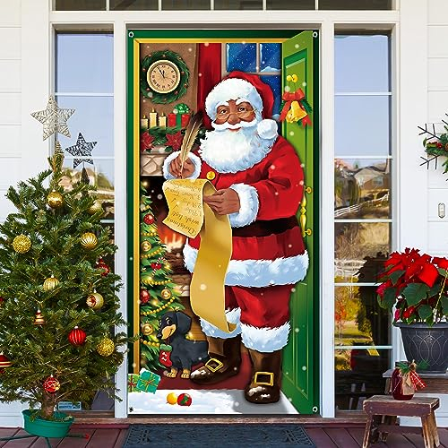 Decorazioni Natalizie per Porta Copertura con Babbo Natale per Porta Striscione da Appendere alla Porta d'Ingresso Banner di Sfondo di Natale Copri Porta per Casa (Babbo Natale Nero)